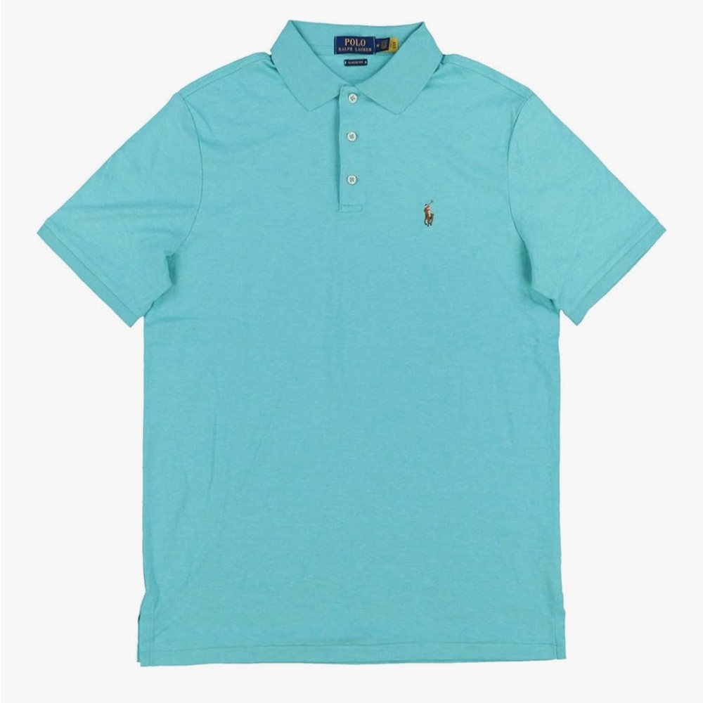 EUC Ralph Lauren Aqua Green Turquoise Polo Shirt Classic fit Sz Medium Pima Soft